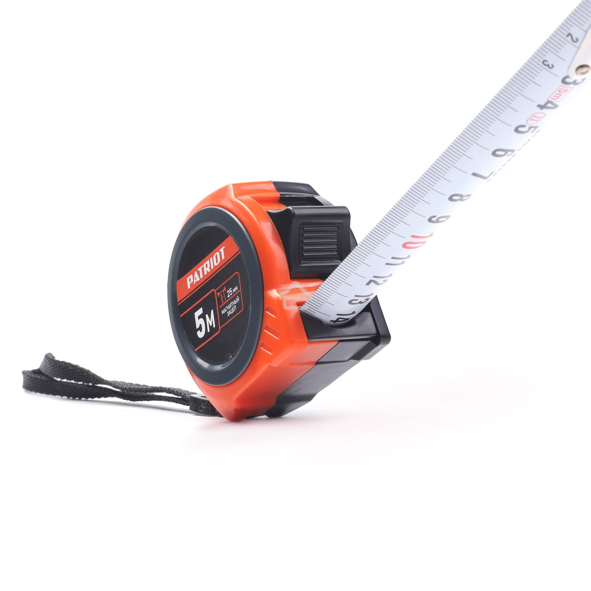 Рулетка PATRIOT MTP-5-25, магнит, 2сторон.зацеп, антиблик.нейлон.покрытие, крупн.шрифт, двусторон.белая лента, 5м*25 мм