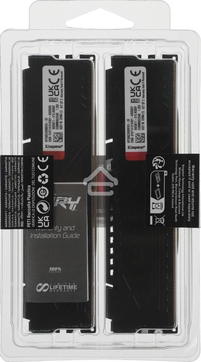 Оперативная память Kingston Fury Beast, DDR5, 32GB (2x16GB), 5600MHz, CL36, DIMM, с радиаторами, черный