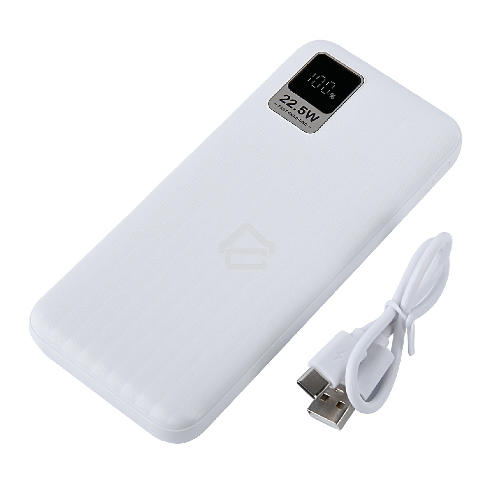 Портативный аккумулятор Perfeo Powerbank WATERFALL 10000 mAh/LED дисплей/PD + QC 3.0/Type-C/2 USB/Выход: 5A, max 22.5Wбелый (PF_E1468)