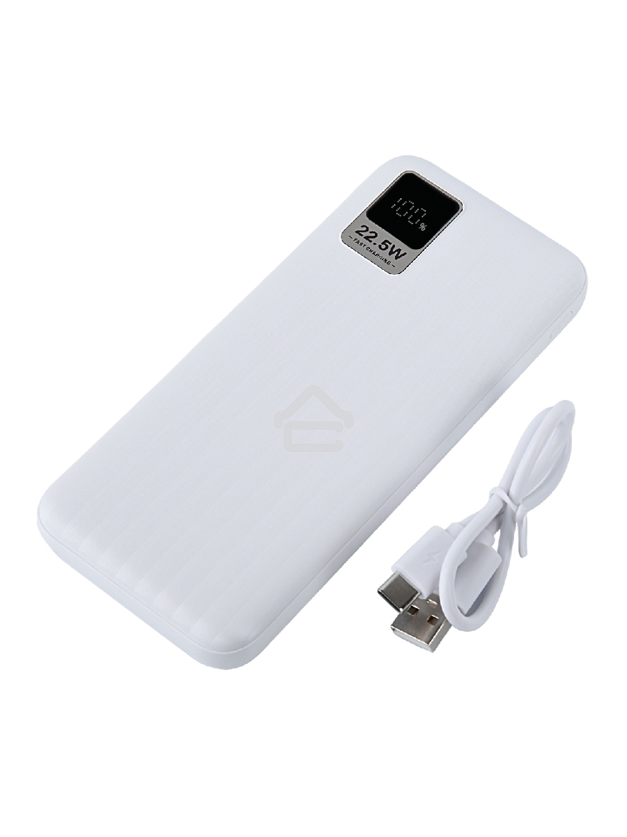 Мобильный аккумулятор Perfeo Powerbank WATERFALL 10000 mAh/LED дисплей/PD + QC 3.0/Type-C/2 USB/Выход: 5A, max 22.5Wбелый (PF_E1468)
