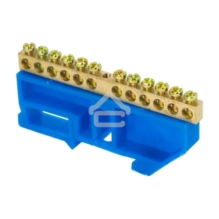 Шина нулевая N 8х12 12 отверстий синий изолятор на DIN-рейку латунь розн. стикер PROxima EKF sn0-125-12-d-r