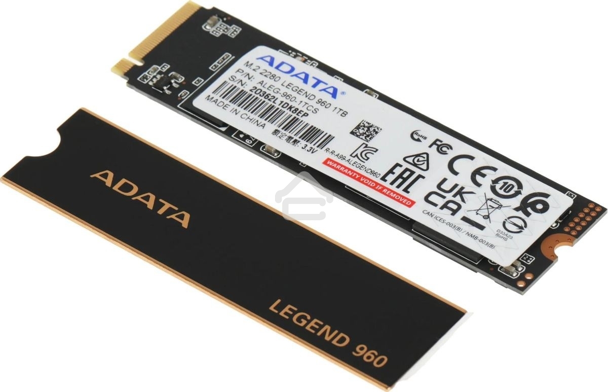 Накопитель SSD ADATA LEGEND 960, 1Tb, PCIe 4.0 x4, M.2 2280, NVMe, R/W 7400/6000, с радиатором