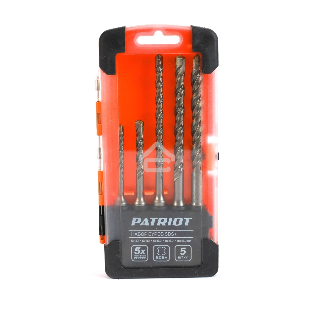 Набор буров PATRIOT SDS Plus, 5 шт: 5x110мм, 6x110мм, 6x160мм, 8x160мм, 10x160мм в боксе