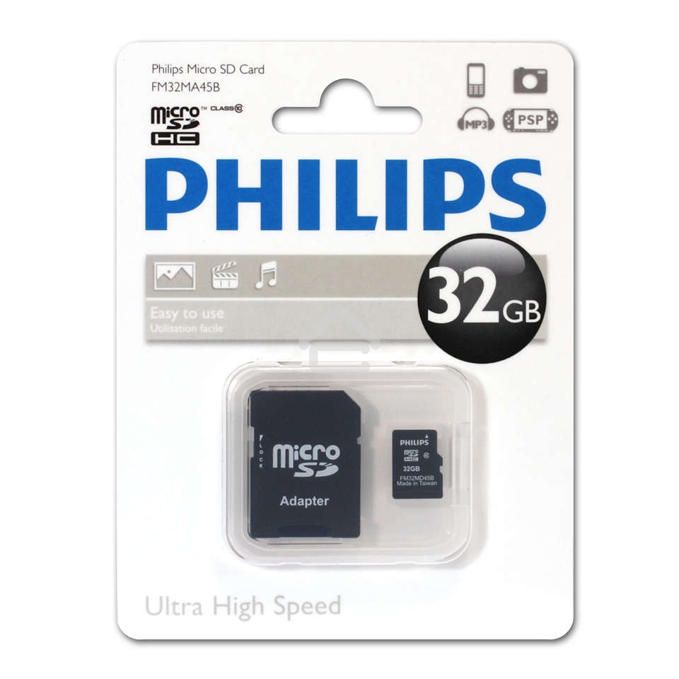 Флеш карта microSD 64GB PHILIPS microSDHC Class 10 (SD адаптер)