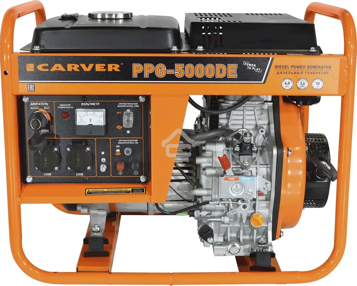 Электрогенератор бензиновый Carver PPG - 5000DE, 3.6 кВт, 101 дБ, 75 кг