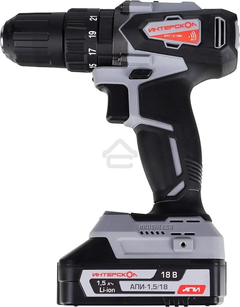 Дрель-шуруповерт аккумуляторная ИНТЕРСКОЛ ДАУ-13/18ВК, Аккумуляторный, 18В, 2 АКБ, Ударный, Кейс