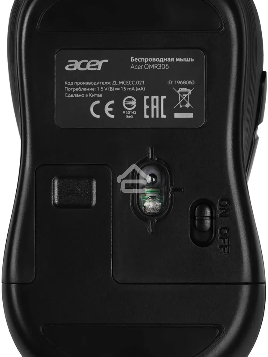 Мышь беспроводная Acer OMR306 черный/серый, 1600 dpi, радиоканал, USB, кнопки - 6