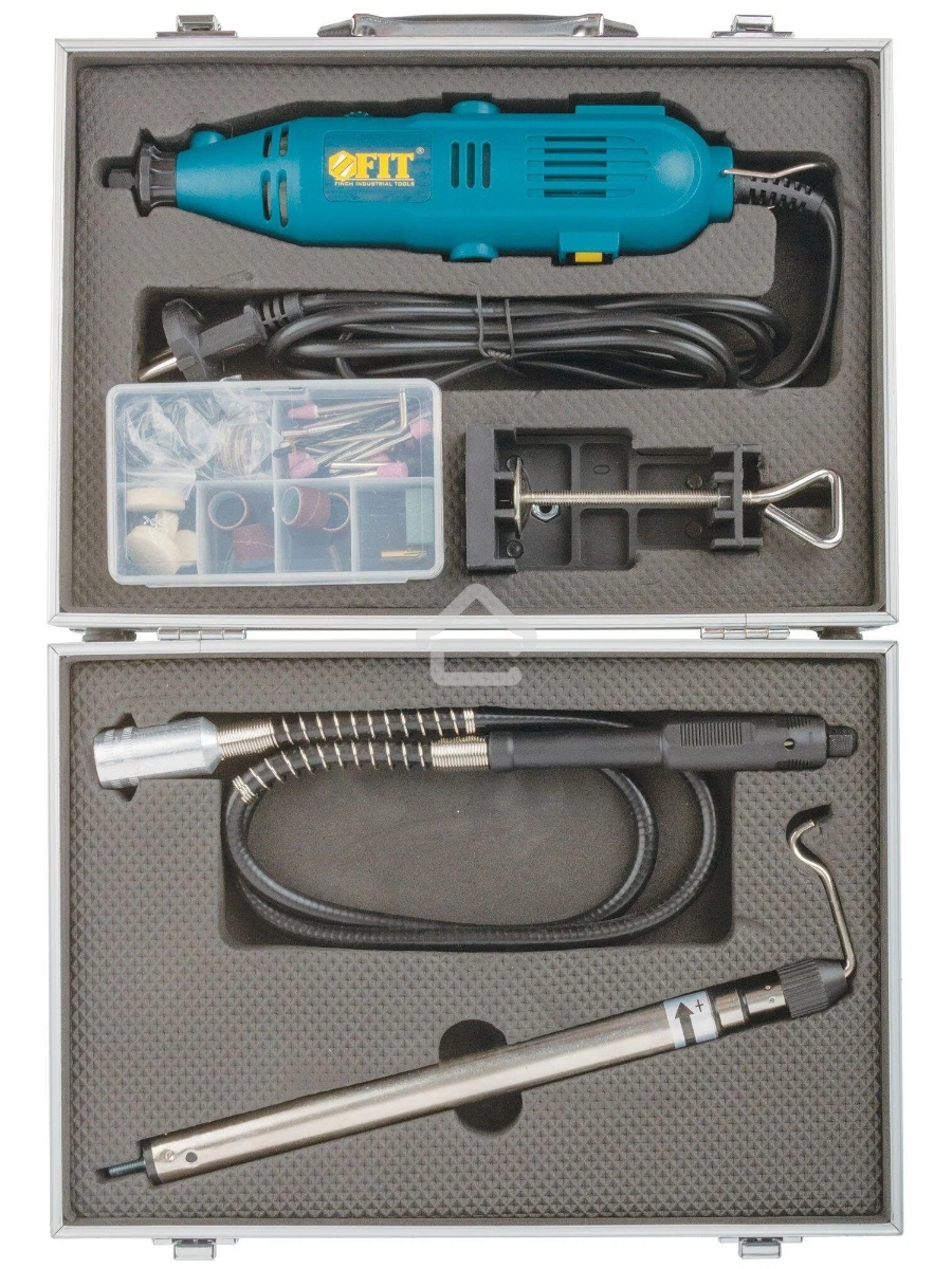 Мини-дрель FIT 80592 135 Вт; 10000-32000 об/мин; 2,4/3,2 мм; БС щеток; набор насадок ; алюмин. Кейс