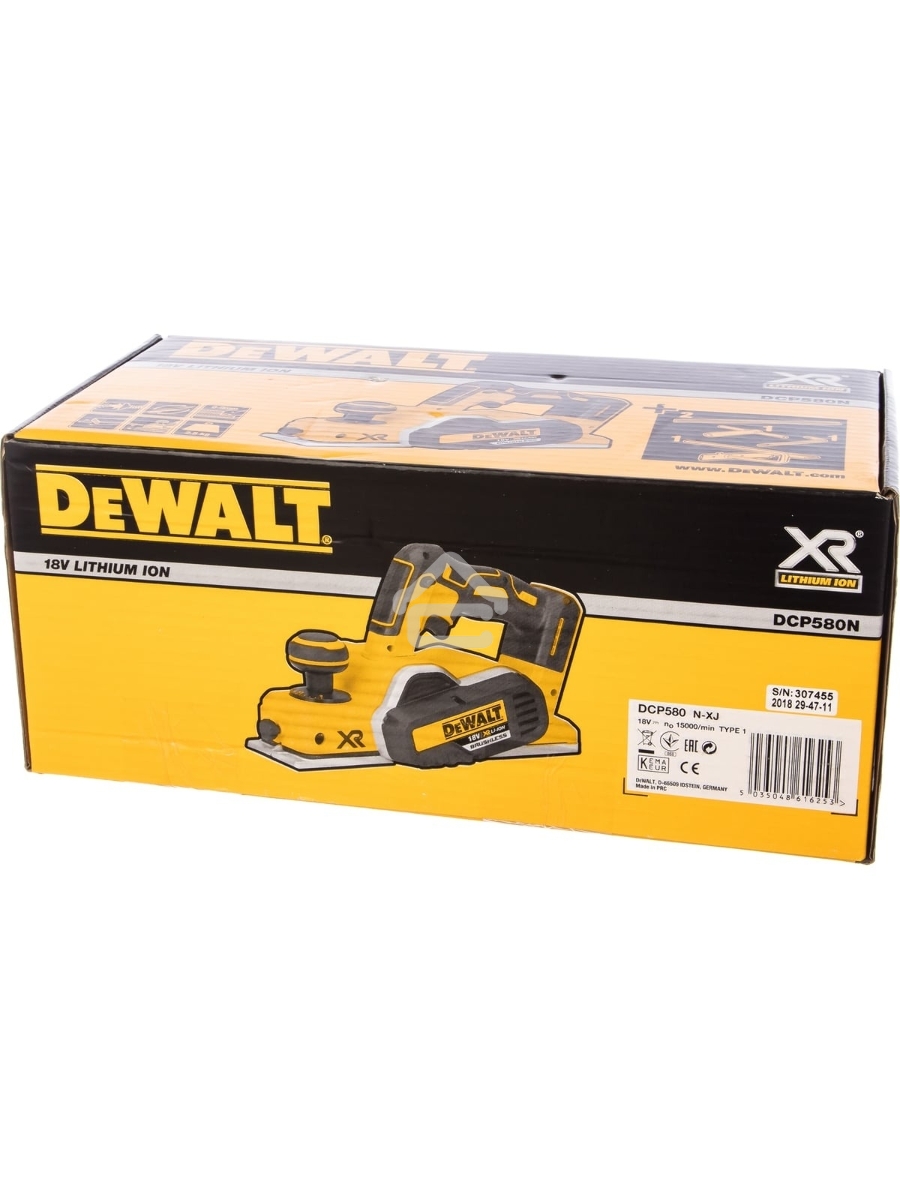 Аккумуляторный бесщеточный рубанок XR DeWalt DCP580N-XJ черный/желтый