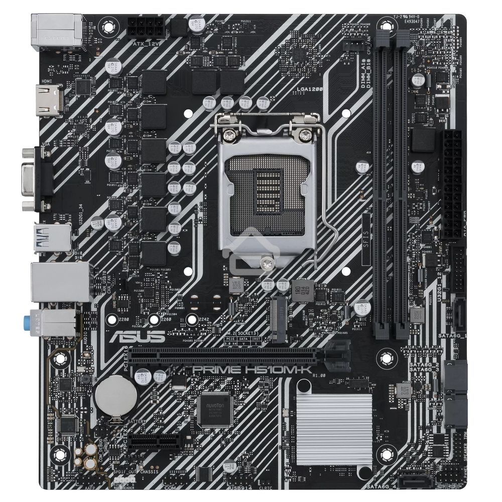 Материнская плата ASUS PRIME H510M-K R2.0, LGA 1200, Intel H470, 2xDDR4, 4xSATA, 1xM.2, 1xPCIe 4.0 x16, 1x 1Gb LAN, 2xUSB-A 3.2 Gen 1, 2xUSB 2.0, 1xHDMI, 1xVGA, 3x3.5 мм, 7.1, mATX