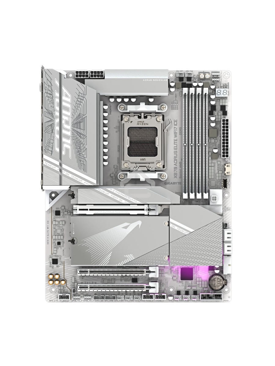 Материнская плата Gigabyte X870 AORUS ELITE WIFI7 ICE, AM5, AMD X870, 4xDDR5, 4xSATA, 4xM.2, 1xPCI-E 5.0 x16, 1xPCI-E 4.0 x4, 1xPCI-E 3.0 x2, 1xHDMI, 1x 2.5Gb LAN, 2xUSB-C 4.0, 2xUSB 3.2 Gen 2, 4xUSB 3.2 Gen 1, 4xUSB 2.0, 2x3.5 мм, 7.1, ATX