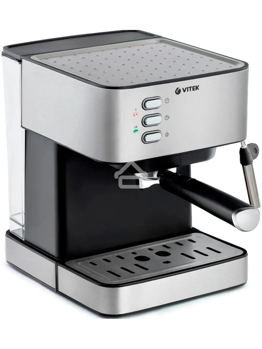 Кофеварка рожковая Vitek VT-1504 серебристый/черный, исп. кофе - молотый, 1.6 л, 850 Вт, 15 Бар.