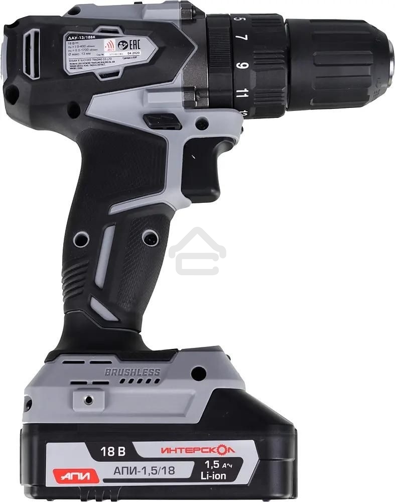 Дрель-шуруповерт аккумуляторная ИНТЕРСКОЛ ДАУ-13/18ВК, Аккумуляторный, 18В, 2 АКБ, Ударный, Кейс
