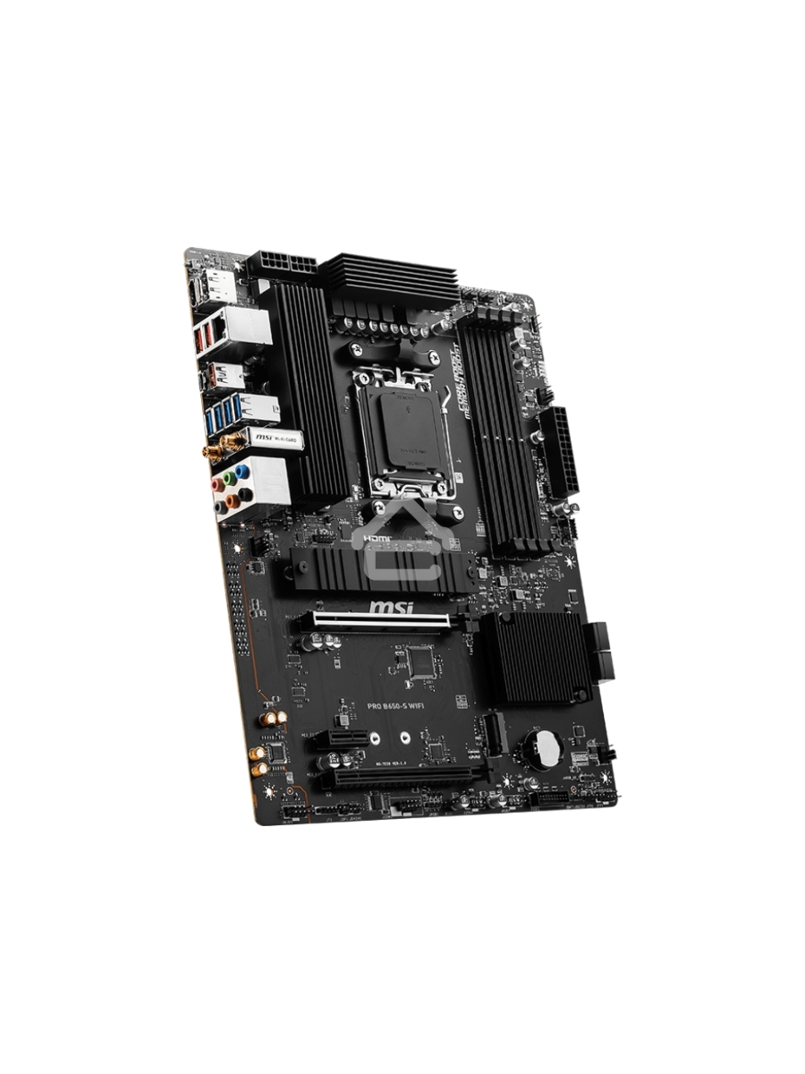 Материнская плата MSI PRO B650-S WIFI, AM5, AMD B650, 4xDDR5, 4xSATA, 2xM.2, 1xPCI-E 4.0 x16, 1xPCI-E 4.0 x4, 1xHDMI, 1xDP, 1x2.5Gb LAN, 3xUSB 3.2 Gen 1, 3xUSB 3.2 Gen 2, 6x3.5 мм, 7.1, Standard-ATX