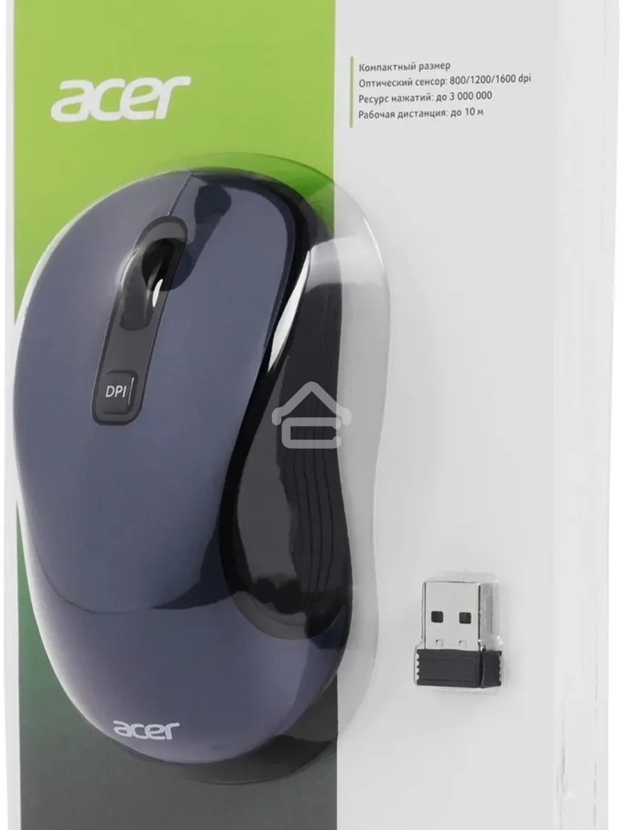 Мышь беспроводная Acer OMR306 черный/серый, 1600 dpi, радиоканал, USB, кнопки - 6