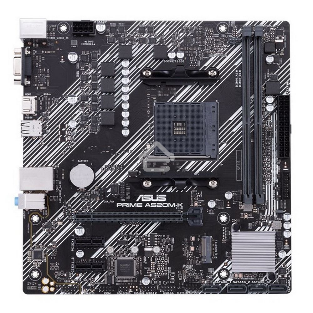 Материнская плата ASUS PRIME A520M-K, AM4, AMD A520, 2xDDR4, 4xSATA, 1xM.2, 1xPCIe 3.0 x16, 1xPCIe x1, 1xHDMI, 1xVGA, 1x 1Gb LAN, 2xUSB-A 2.0, 4xUSB-A 3.2 Gen 1, 3x3.5 мм, 7.1, mATX