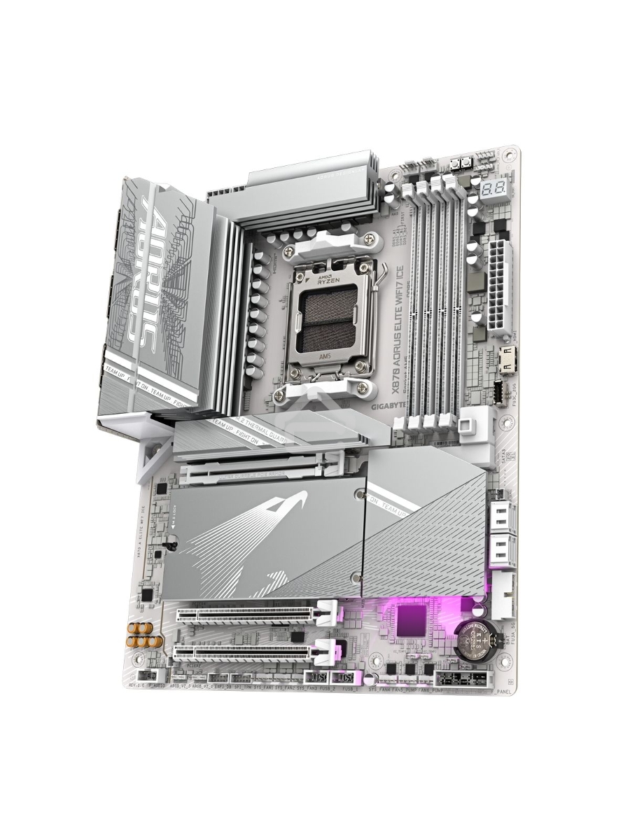 Материнская плата Gigabyte X870 AORUS ELITE WIFI7 ICE, AM5, AMD X870, 4xDDR5, 4xSATA, 4xM.2, 1xPCI-E 5.0 x16, 1xPCI-E 4.0 x4, 1xPCI-E 3.0 x2, 1xHDMI, 1x 2.5Gb LAN, 2xUSB-C 4.0, 2xUSB 3.2 Gen 2, 4xUSB 3.2 Gen 1, 4xUSB 2.0, 2x3.5 мм, 7.1, ATX