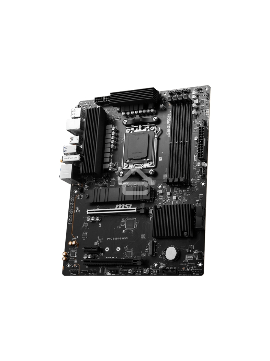 Материнская плата MSI PRO B650-S WIFI, AM5, AMD B650, 4xDDR5, 4xSATA, 2xM.2, 1xPCI-E 4.0 x16, 1xPCI-E 4.0 x4, 1xHDMI, 1xDP, 1x2.5Gb LAN, 3xUSB 3.2 Gen 1, 3xUSB 3.2 Gen 2, 6x3.5 мм, 7.1, Standard-ATX