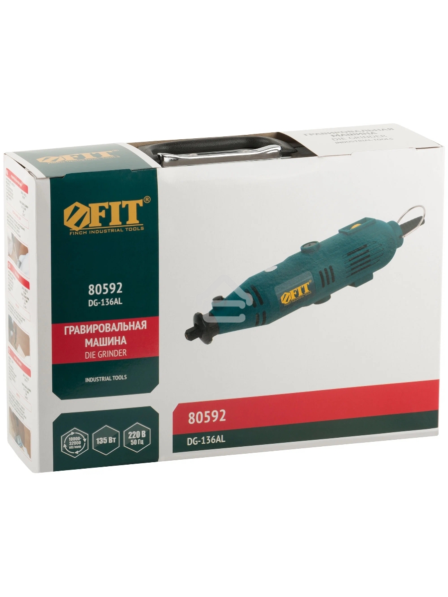 Мини-дрель FIT 80592 135 Вт; 10000-32000 об/мин; 2,4/3,2 мм; БС щеток; набор насадок ; алюмин. Кейс
