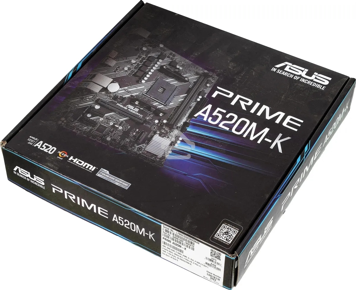 Материнская плата ASUS PRIME A520M-K, AM4, AMD A520, 2xDDR4, 4xSATA, 1xM.2, 1xPCIe 3.0 x16, 1xPCIe x1, 1xHDMI, 1xVGA, 1x 1Gb LAN, 2xUSB-A 2.0, 4xUSB-A 3.2 Gen 1, 3x3.5 мм, 7.1, mATX