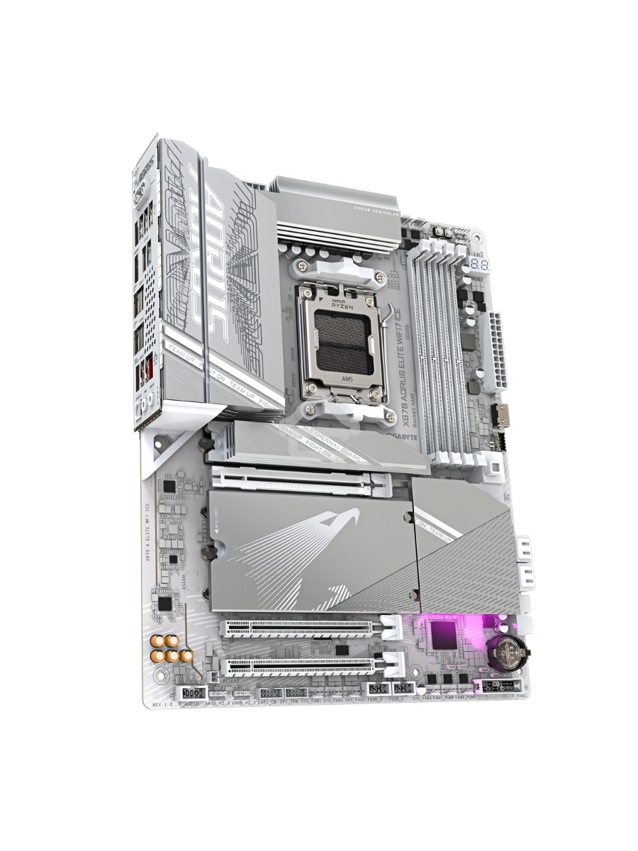 Материнская плата Gigabyte X870 AORUS ELITE WIFI7 ICE, AM5, AMD X870, 4xDDR5, 4xSATA, 4xM.2, 1xPCI-E 5.0 x16, 1xPCI-E 4.0 x4, 1xPCI-E 3.0 x2, 1xHDMI, 1x 2.5Gb LAN, 2xUSB-C 4.0, 2xUSB 3.2 Gen 2, 4xUSB 3.2 Gen 1, 4xUSB 2.0, 2x3.5 мм, 7.1, ATX