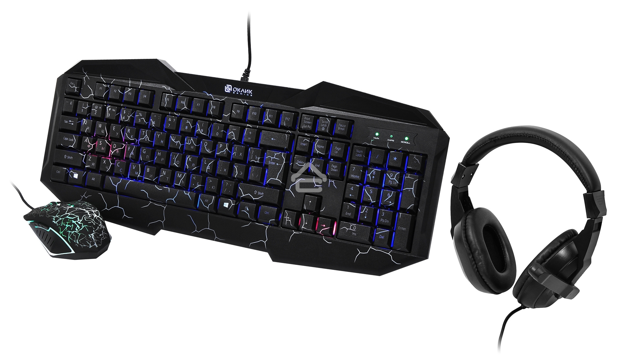 Игровой комплект Oklick HS-HKM100G черный 2.2м мониторы оголовье