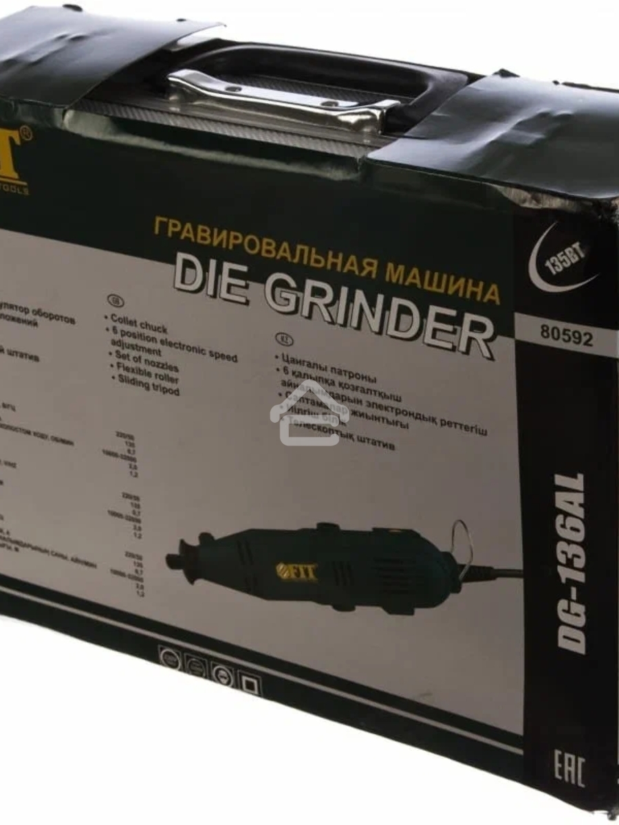Мини-дрель FIT 80592 135 Вт; 10000-32000 об/мин; 2,4/3,2 мм; БС щеток; набор насадок ; алюмин. Кейс