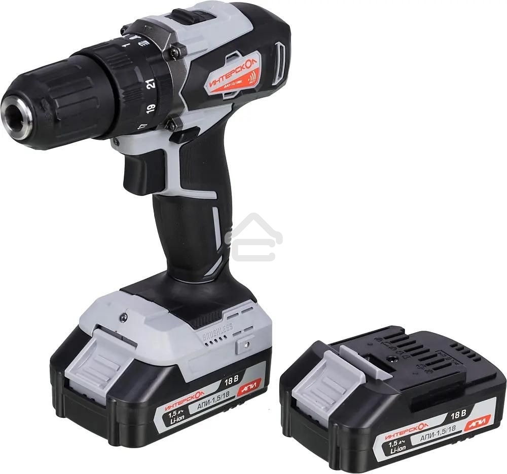 Дрель-шуруповерт аккумуляторная ИНТЕРСКОЛ ДАУ-13/18ВК, Аккумуляторный, 18В, 2 АКБ, Ударный, Кейс