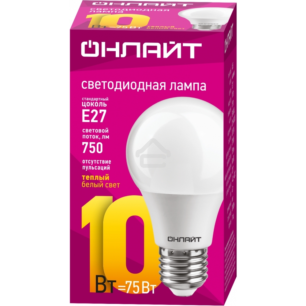 Лампа светодиодная ОНЛАЙТ 71649 OLL-A60-10-230-2.7K-E27 10Вт грушевидная 2700К тепл. белый E27 750лм 176-264В