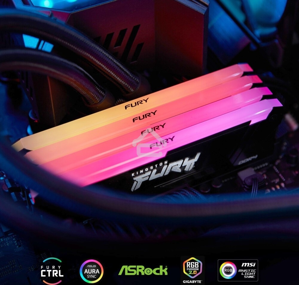 Оперативная память Kingston Fury Beast, DDR4, 16GB (2x8GB), 3600MHz, CL17, DIMM, с радиаторами, RGB, черный