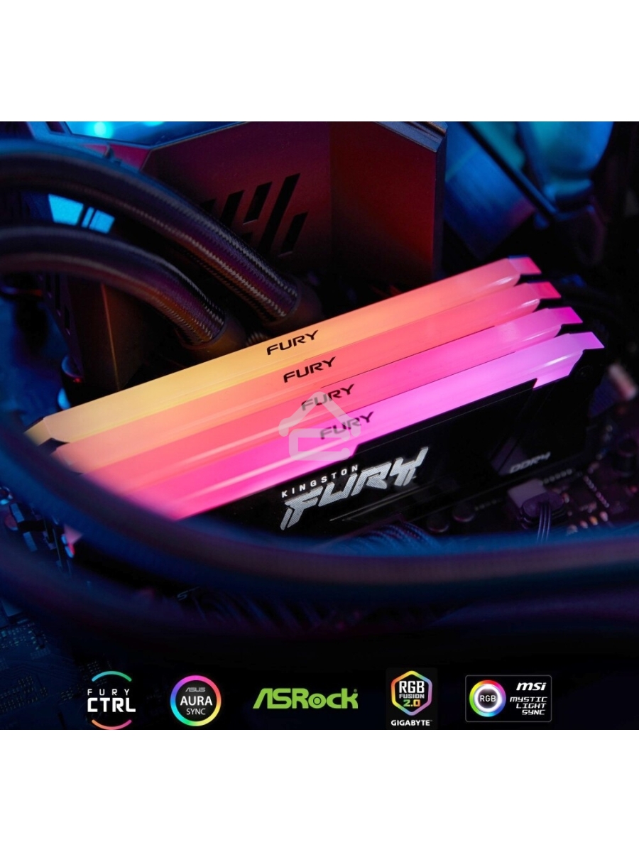 Оперативная память Kingston Fury Beast, DDR4, 16GB (2x8GB), 3600MHz, CL17, DIMM, с радиаторами, RGB, черный