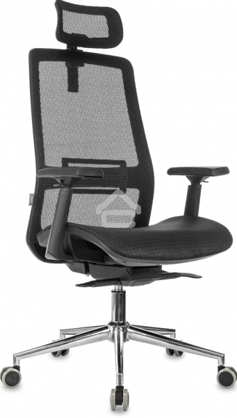 Кресло руководителя Бюрократ MC-912-H черный, сетка с подголов. крестов. металл хром