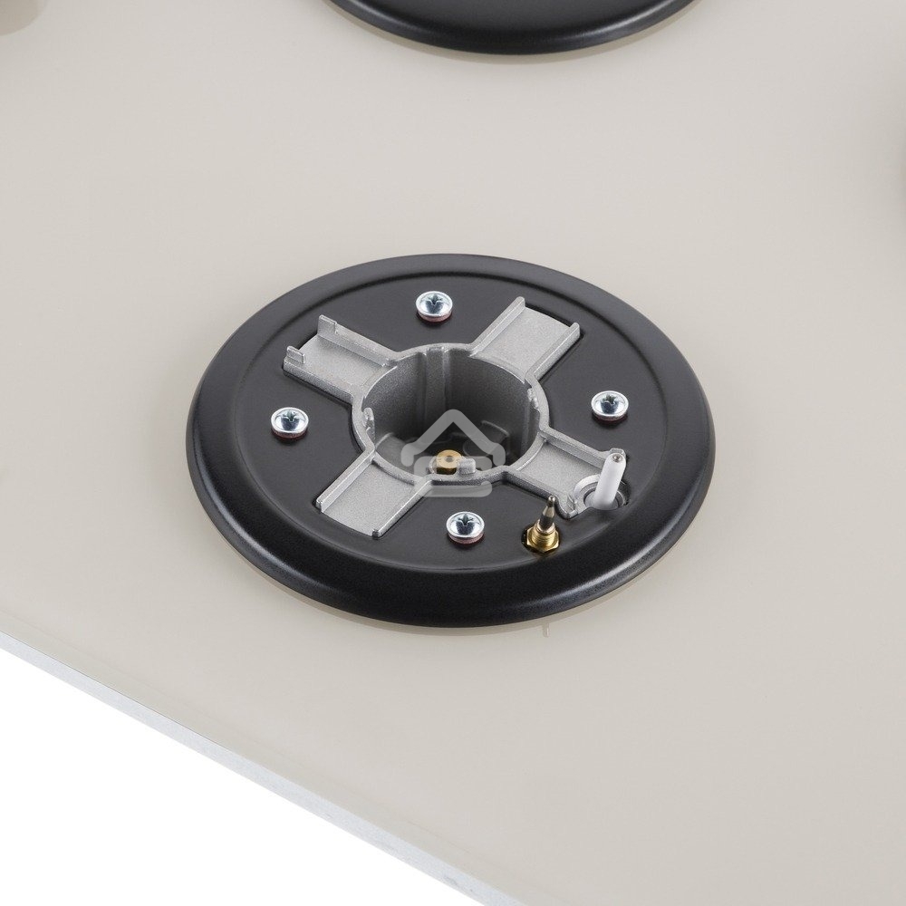 Газовая варочная панель Maunfeld EGHG.43.33CBG/G газ, ширина 45 см, 3 конфорки, WOK, чугунные решетки, газ-контроль, электроподжиг, бежевый