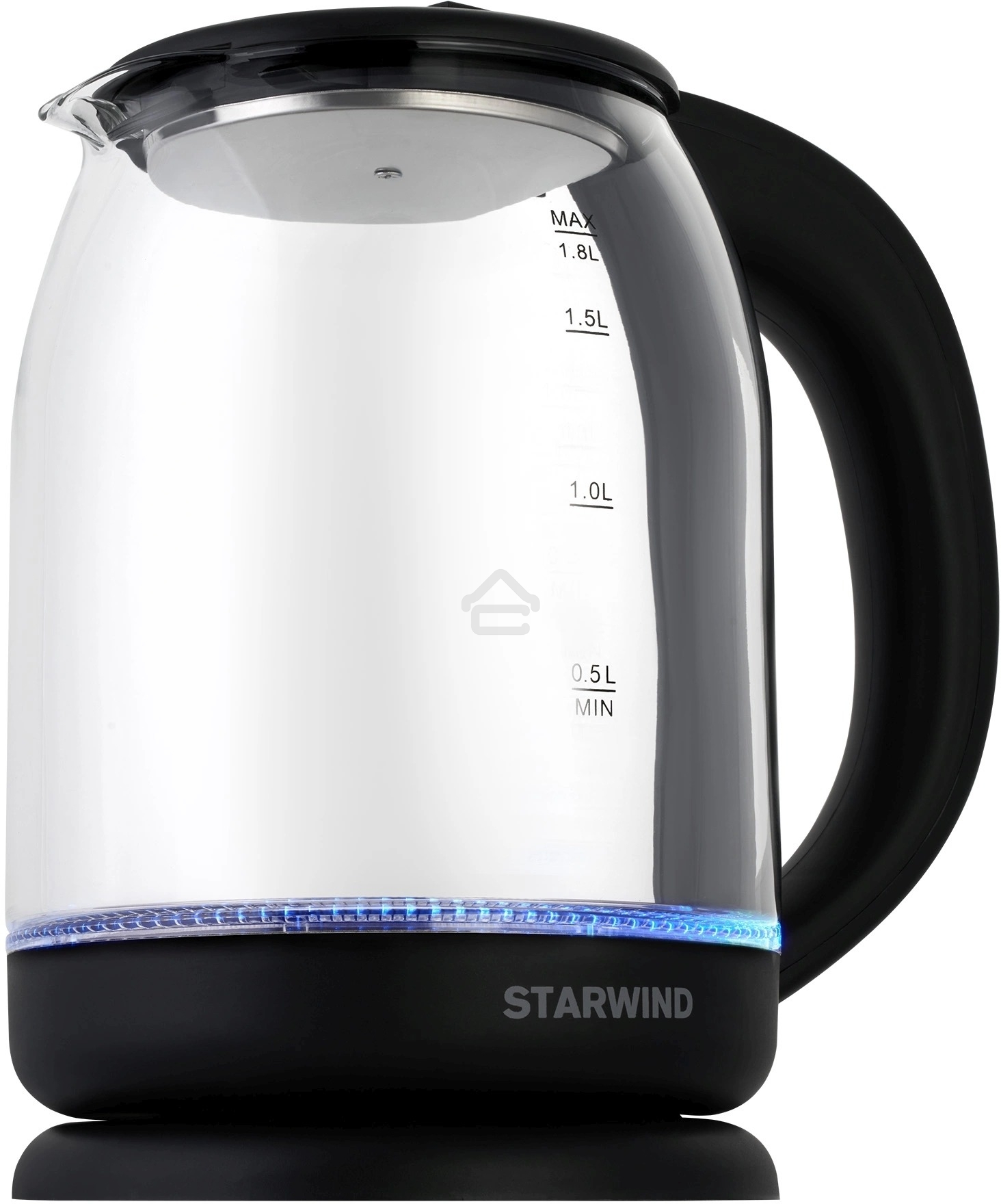 Чайник электрический Starwind SKG1779 1.8 л, 1700 Вт, прозрачный/черный корпус: стекло