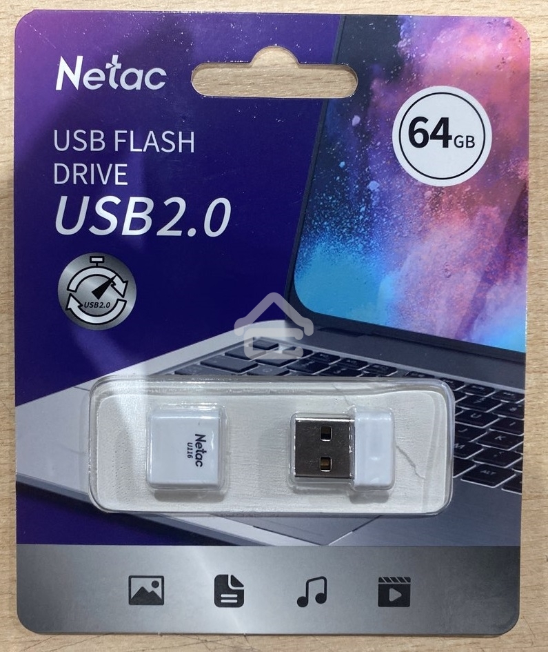 Флешка USB Netac U116 64Gb <NT03U116N-064G-20WH>, USB 2.0, миниатюрная пластиковая белая