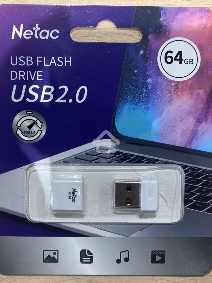 Флеш диск Netac U116 64Gb <NT03U116N-064G-20WH>, USB2.0, миниатюрная пластиковая белая