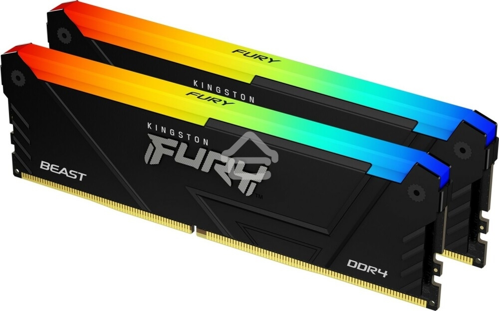 Оперативная память Kingston Fury Beast, DDR4, 16GB (2x8GB), 3600MHz, CL17, DIMM, с радиаторами, RGB, черный
