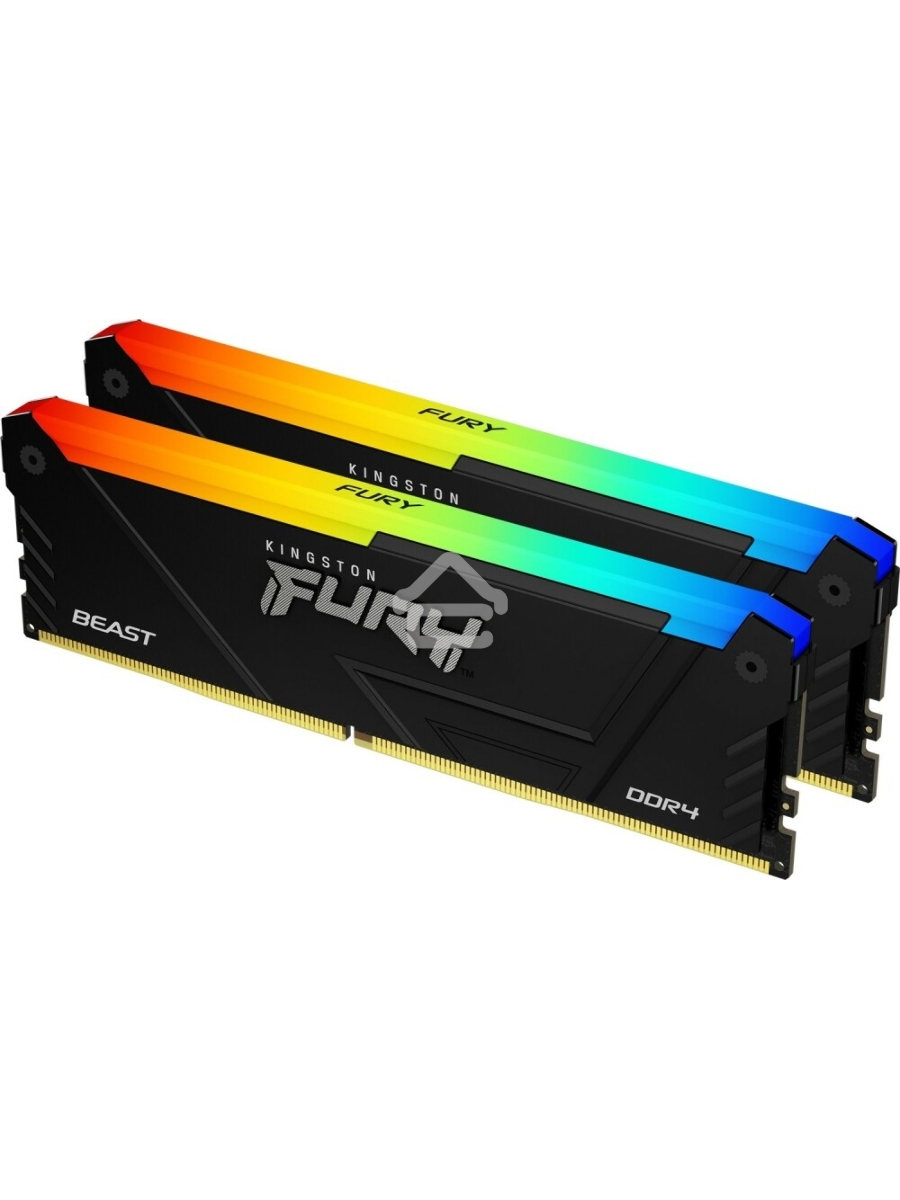 Оперативная память Kingston Fury Beast, DDR4, 16GB (2x8GB), 3600MHz, CL17, DIMM, с радиаторами, RGB, черный