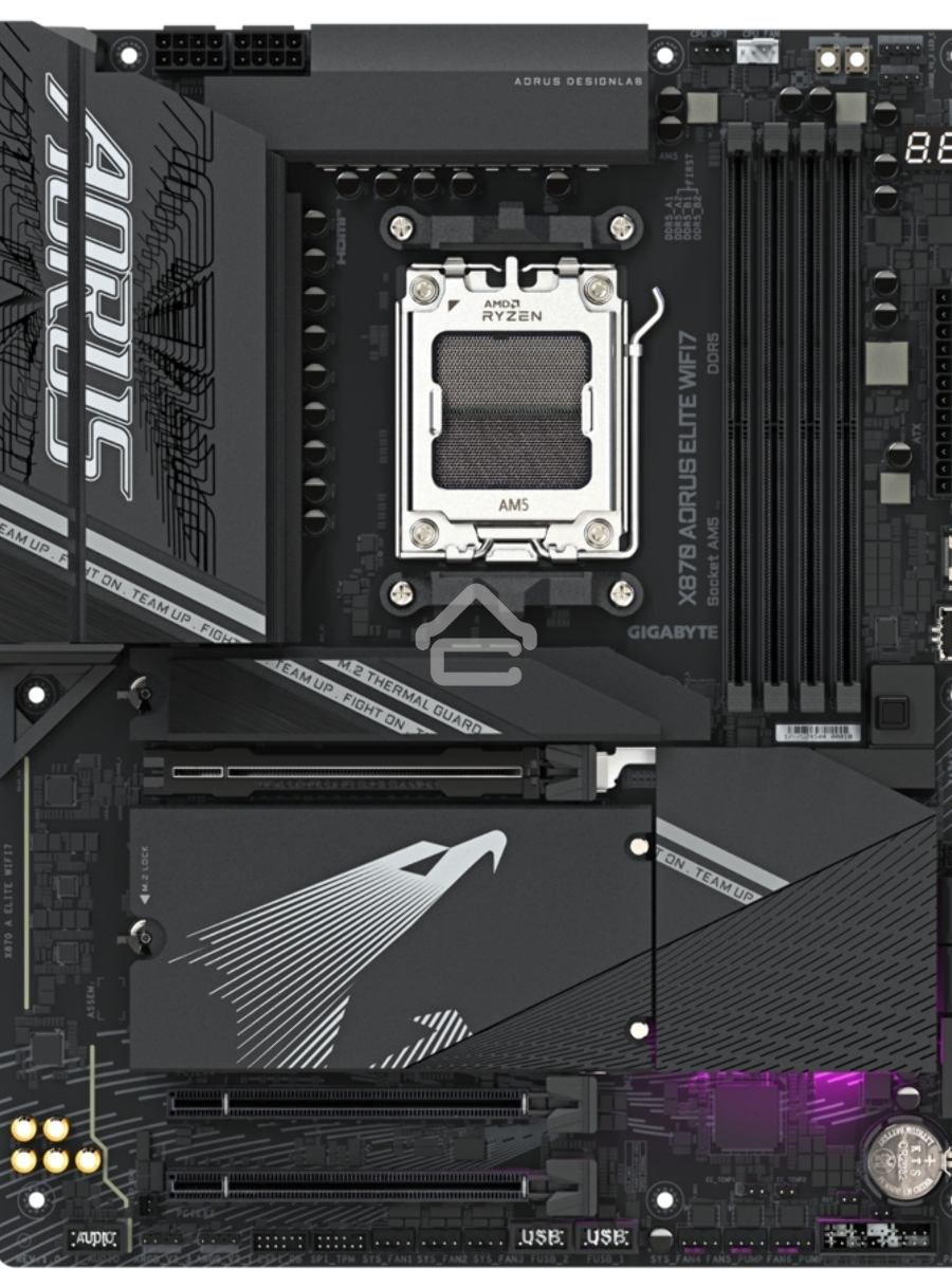 Материнская плата Gigabyte X870 AORUS ELITE WIFI7, AM5, AMD X870, 4xDDR5, 4xSATA, 4xM.2, 1xPCI-E 5.0 x16, 1xPCI-E 4.0 x4, 1xPCI-E 3.0 x2, 1xHDMI, 1x 2.5Gb LAN, 4xUSB-A 3.2 Gen 1, 2xUSB-A 3.2 Gen 2, 4xUSB-A 2.0, 2xUSB-C 4.0, 2x3.5 мм, 7.1, ATX