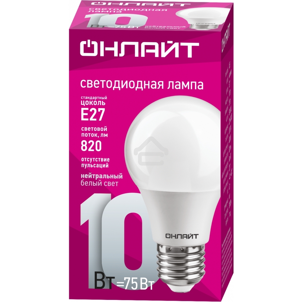 Лампа светодиодная ОНЛАЙТ 71650 OLL-A60-10-230-4K-E27 10 Вт грушевидная 4000К E27 820лм 176-264В белый