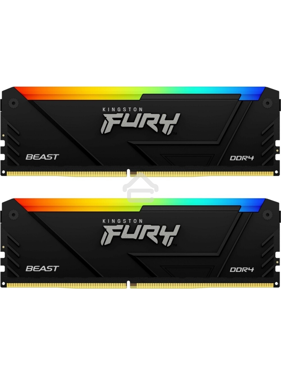 Оперативная память Kingston Fury Beast, DDR4, 16GB (2x8GB), 3600MHz, CL17, DIMM, с радиаторами, RGB, черный