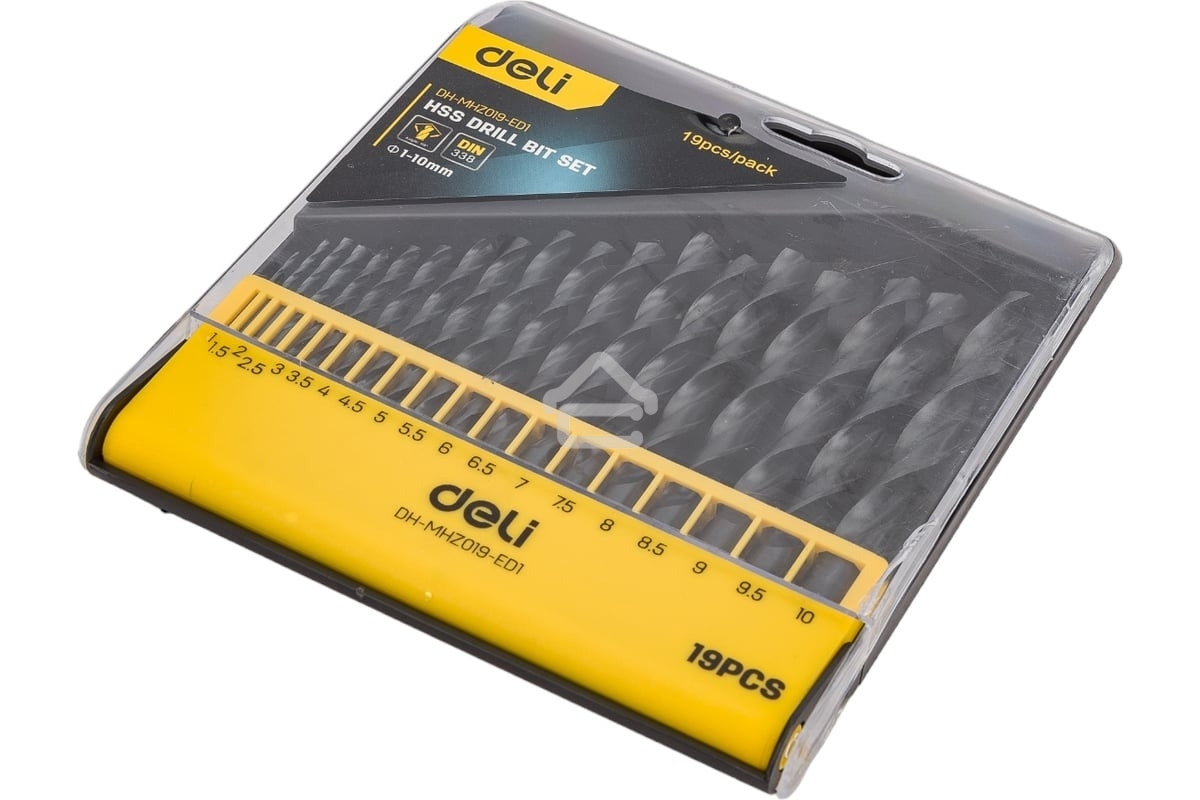 Набор ручного инструмента Deli Набор сверл по металлу HSS (1-10мм, 19 шт) Deli DH-MHZ019-ED1 пластиковый кейс