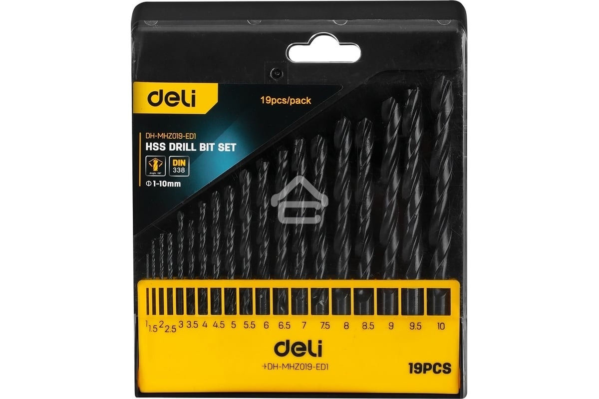 Набор ручного инструмента Deli Набор сверл по металлу HSS (1-10мм, 19 шт) Deli DH-MHZ019-ED1 пластиковый кейс