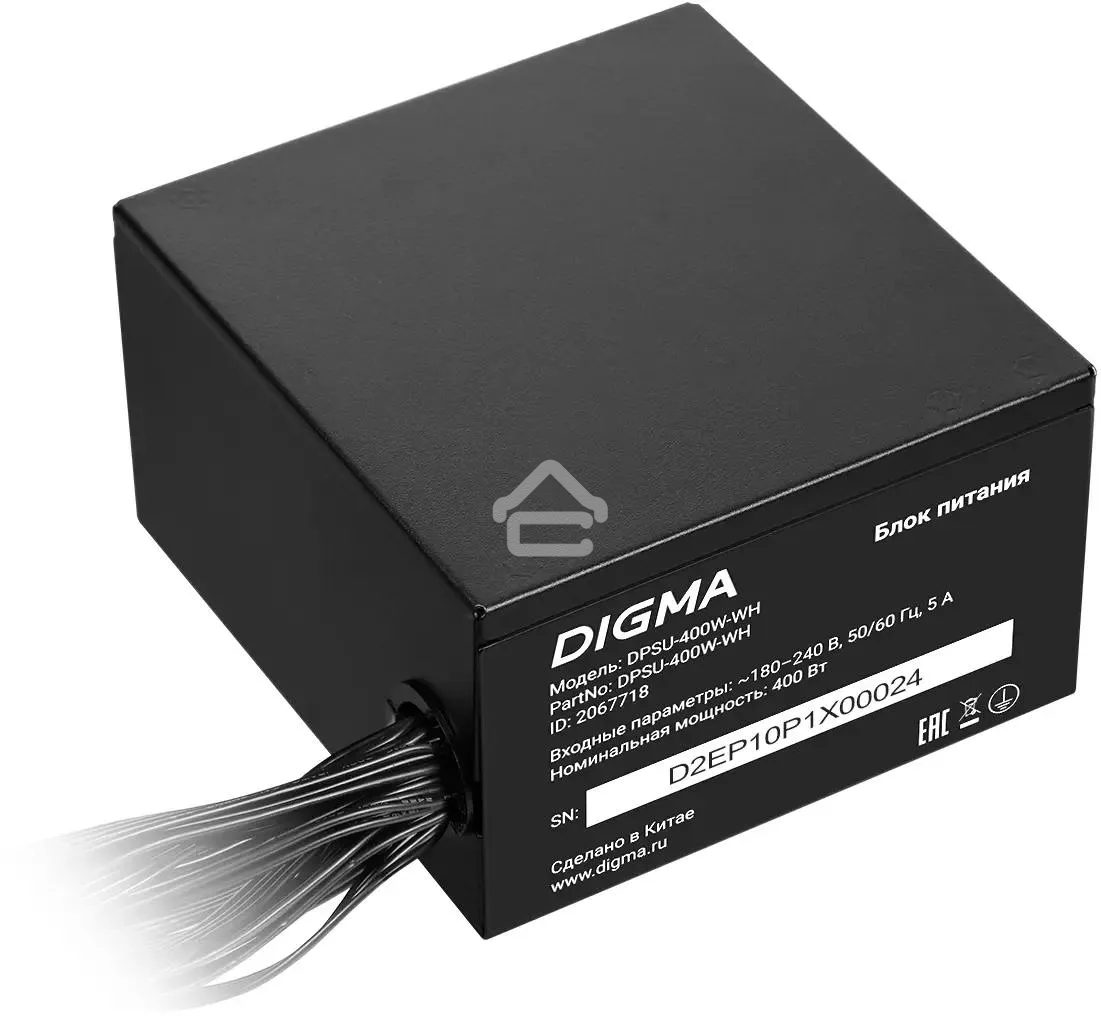 Блок питания Digma DPSU-400W-WH, 400 Вт, 80 PLUS белый, 120 мм, черный
