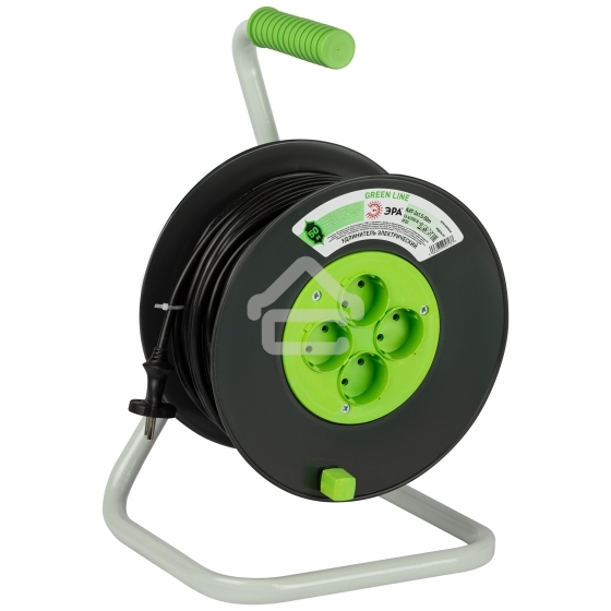 Удлинитель силовой ЭРА GREEN LINE KAT-2x1.5-50m Greenline на катушке пластик 4 розетки без заземления 50 м ПВС 2x1.5 мм2