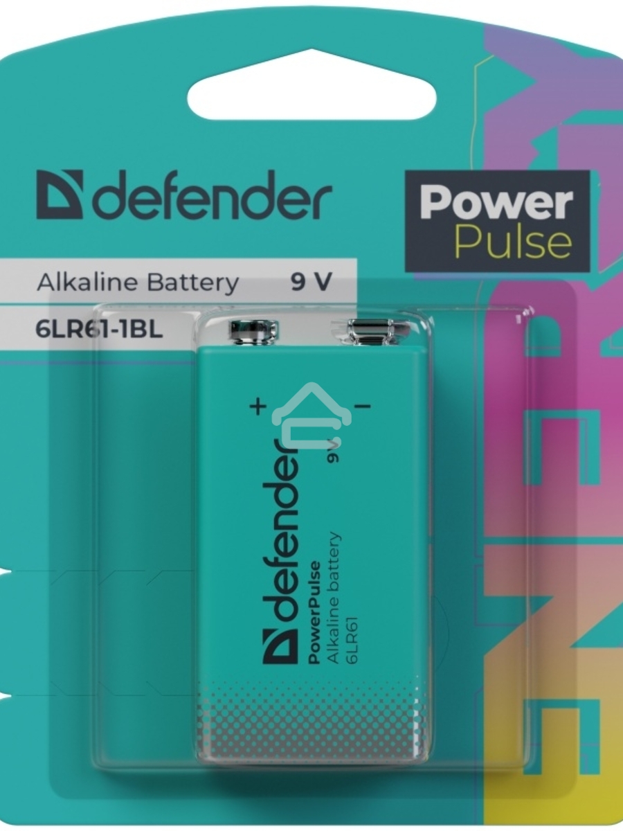 Батарейка алкалиновая Defender 6LR61-1BL (Крона) 9V, блистер, 1 шт., PowerPulse