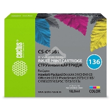 Картридж струйный Cactus CS-C9361 №136 трехцветный (18 мл.) для HP DJ 5443/D4163/DJ 6313/PS 2573/C3183/C4183/D5163/1513/1513s