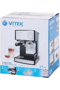 Кофеварка рожковая Vitek VT-1514 (BK) нержавеющая сталь/черный, исп. кофе - молотый, 1.65 л, 1238 Вт, 15 Бар.