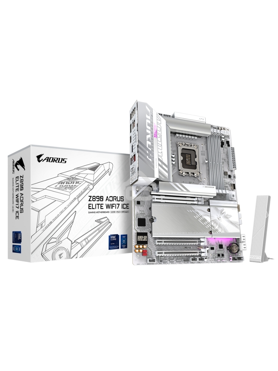 Материнская плата Gigabyte Z890 AORUS ELITE WIFI7 ICE, LGA 1851, Intel Z890, 4xDDR5, 4xSATA, 4xM.2, 1xPCIe 5.0 x16, 2xPCIe 4.0 x4, 1xDP, 1xUSB-C (DP), 1x 2.5Gb LAN, 4xUSB-A 2.0, 3xUSB-A 3.2 Gen 1, 2xUSB-A 3.2 Gen 2, 1xUSB-C 3.2 Gen 2 (Thunderbolt 4), 2x3.