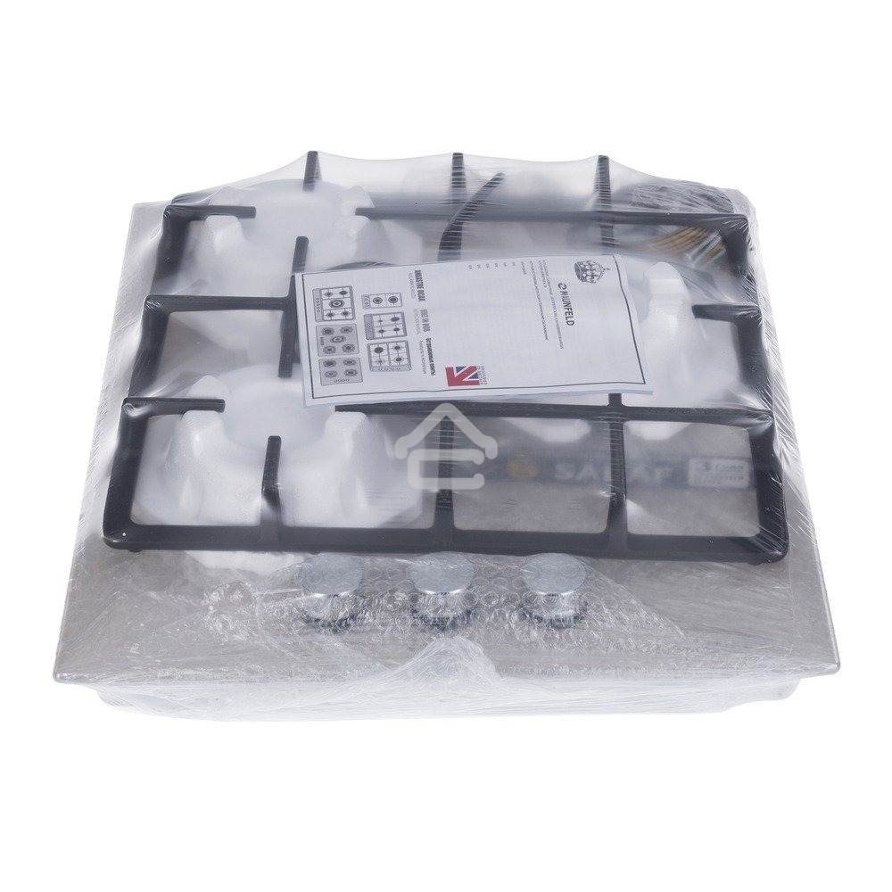 Газовая варочная панель Maunfeld EGHG.43.33CBG/G газ, ширина 45 см, 3 конфорки, WOK, чугунные решетки, газ-контроль, электроподжиг, бежевый